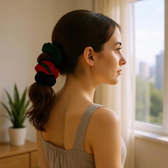 Noir 3-Piece Hair Scrunchies Set – Velvet & Satin – NWT - Picture 4 of 4